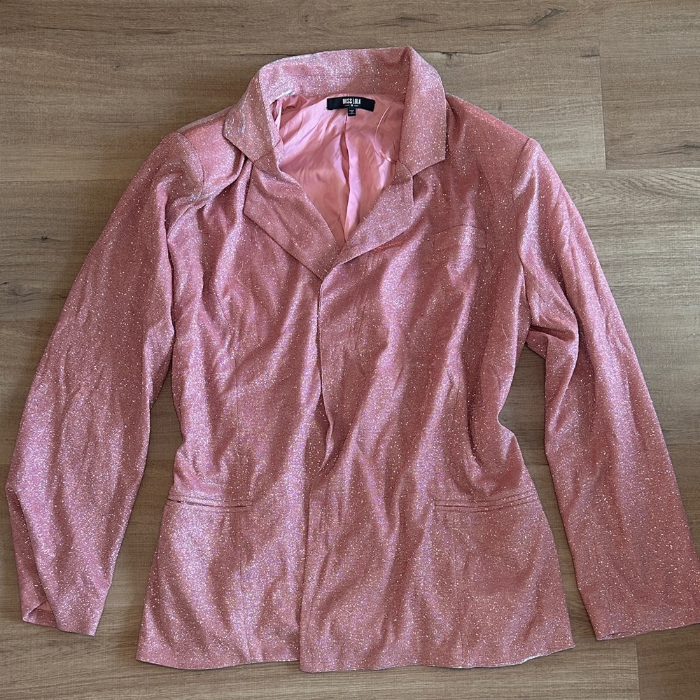 Miss Lola Pink Sparkle Blazer Jacket